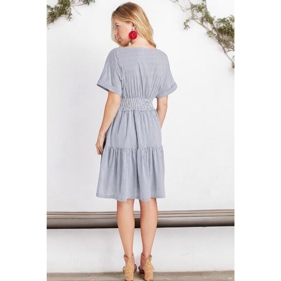 NWT Vineyard Vines Smocked Waist Striped Women's Dress Summer A-Line Large - Picture 3 of 6